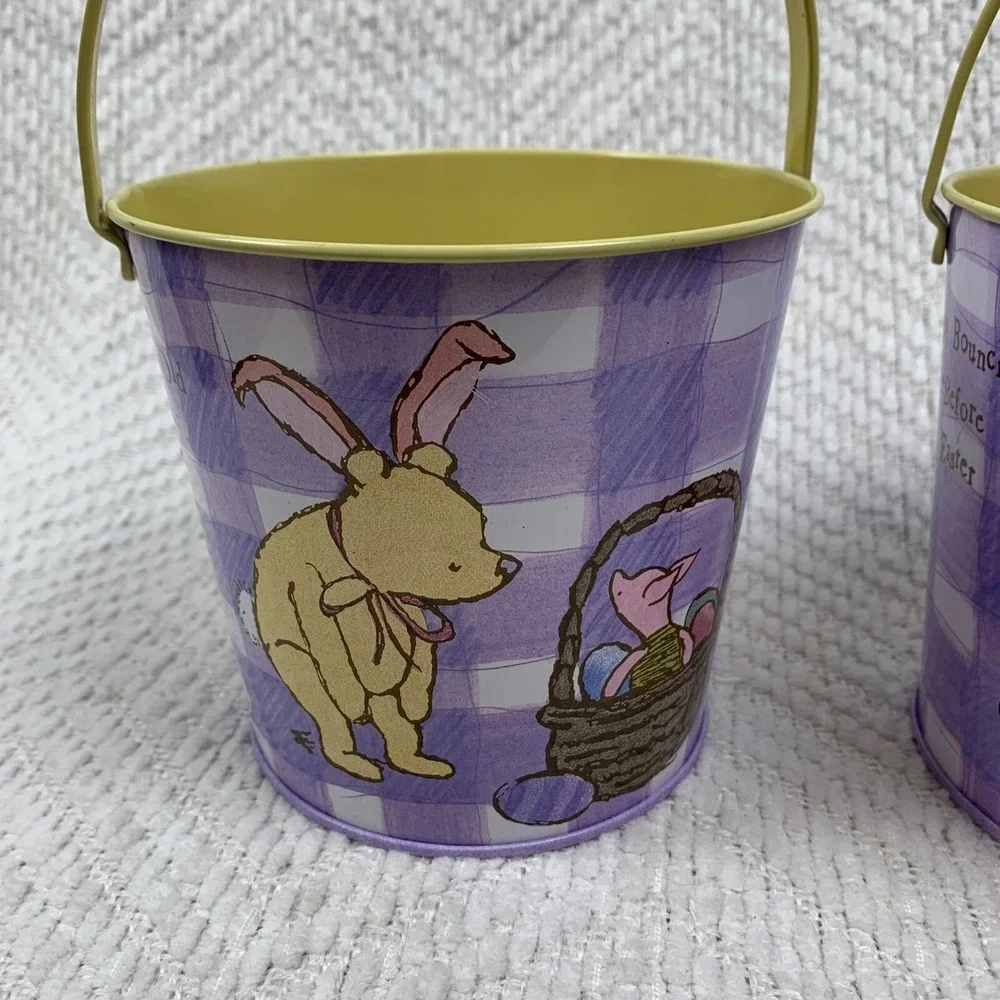 Vintage Classic Winnie the Pooh Bear metal Easter pails Lot‎ Of 2 Piglet Pastel